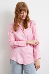 Viskon Saten Gömlek Pembe