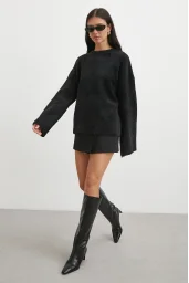 Bisiklet Yaka T Kol Kazak Siyah