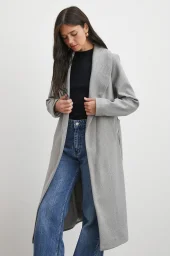 Kuşaklı Kaşe Kaban Gri