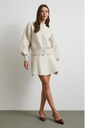 Hırka Etek Triko Takım Ekru