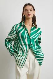 Zebra Pattern V Neck Shirt Green