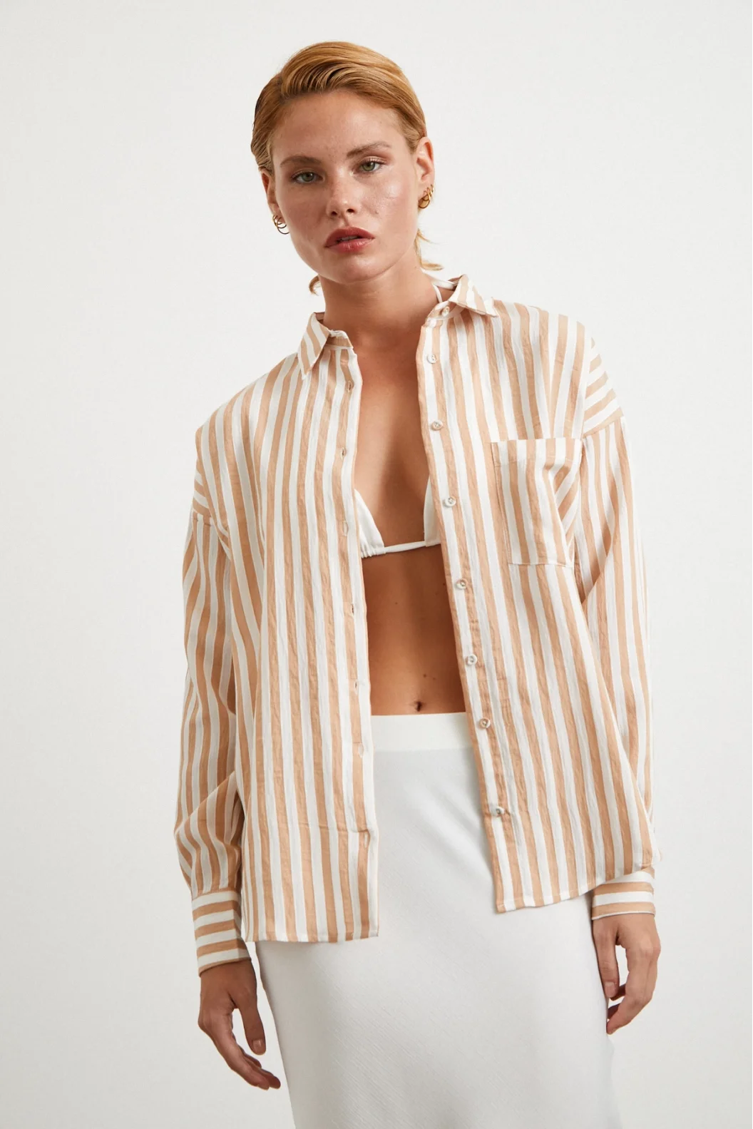Multi Striped Pocket Shirt Camel