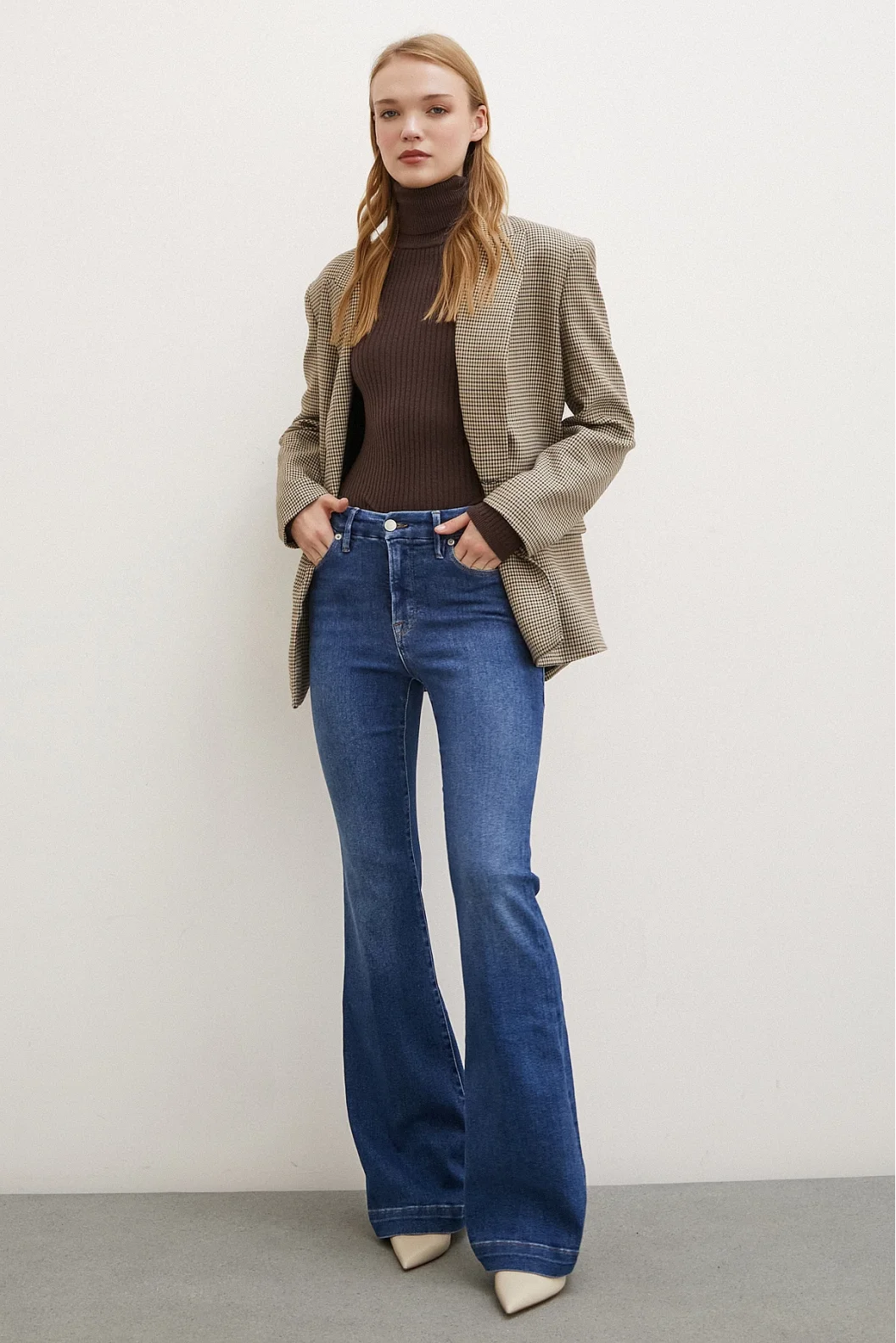 Likralı Flare Jean Mavi