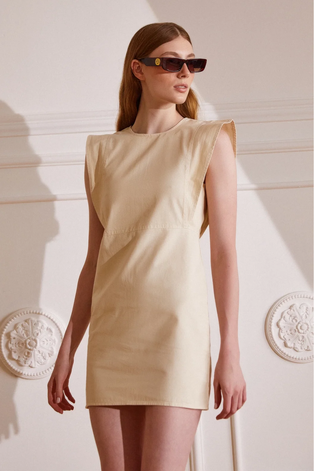 Zero Sleeve Gabardine Dress Ecru