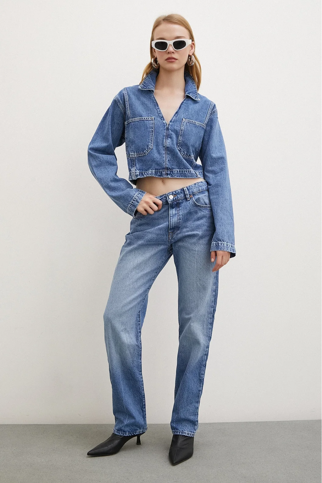 Fünf-Taschen-Yülsel Bel Regular Fit Jeans Blau