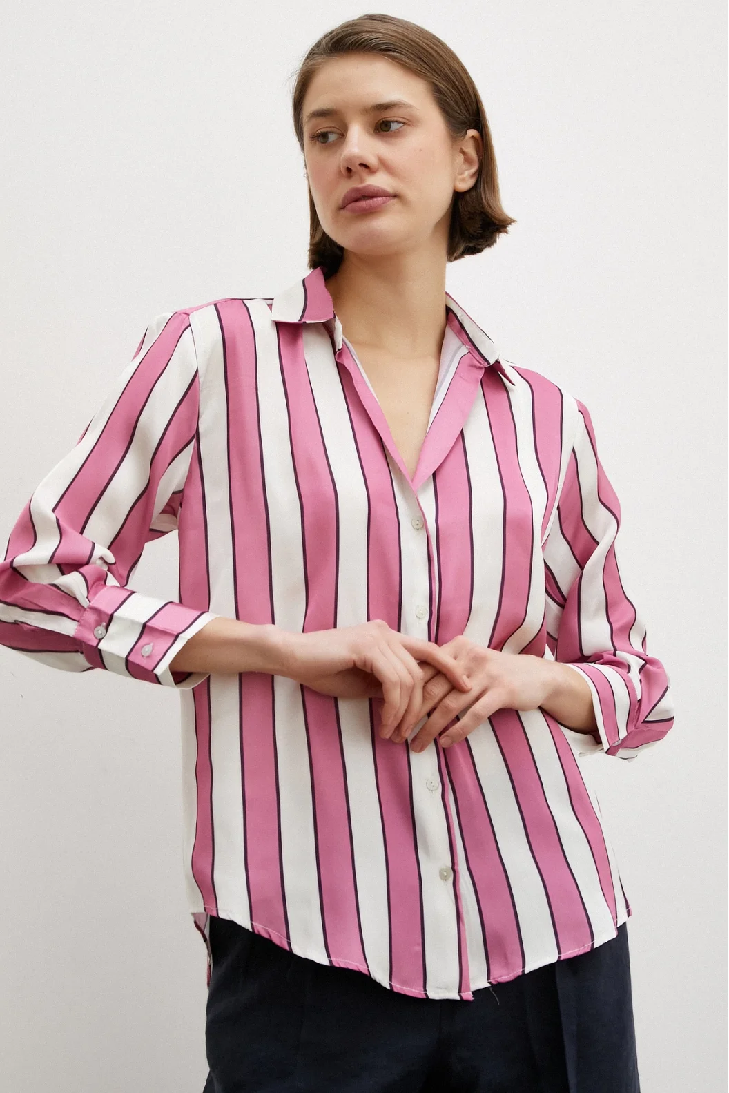 Thick Striped Satin Shirt Pink