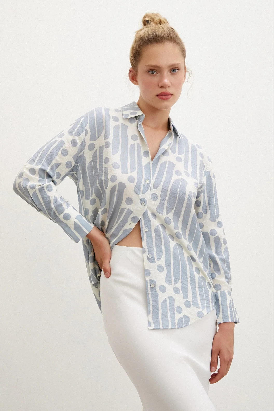 Modern Pattern Modal Shirt Indigo