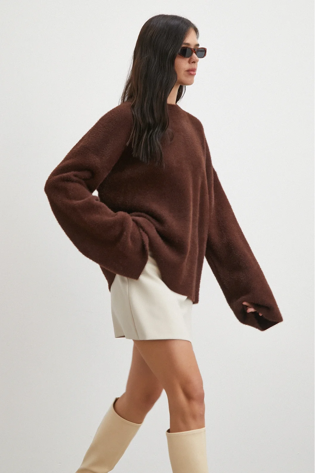 Bisiklet Yaka T Kol Kazak Kahve