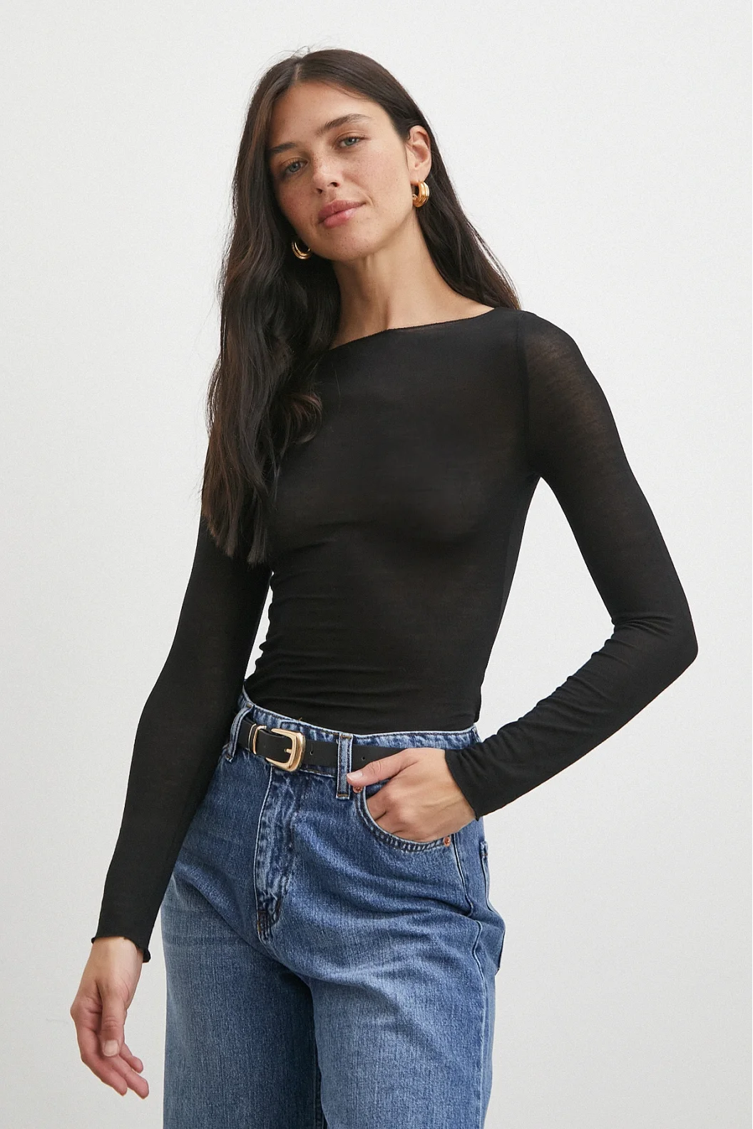 Açık Yaka Bluz Siyah