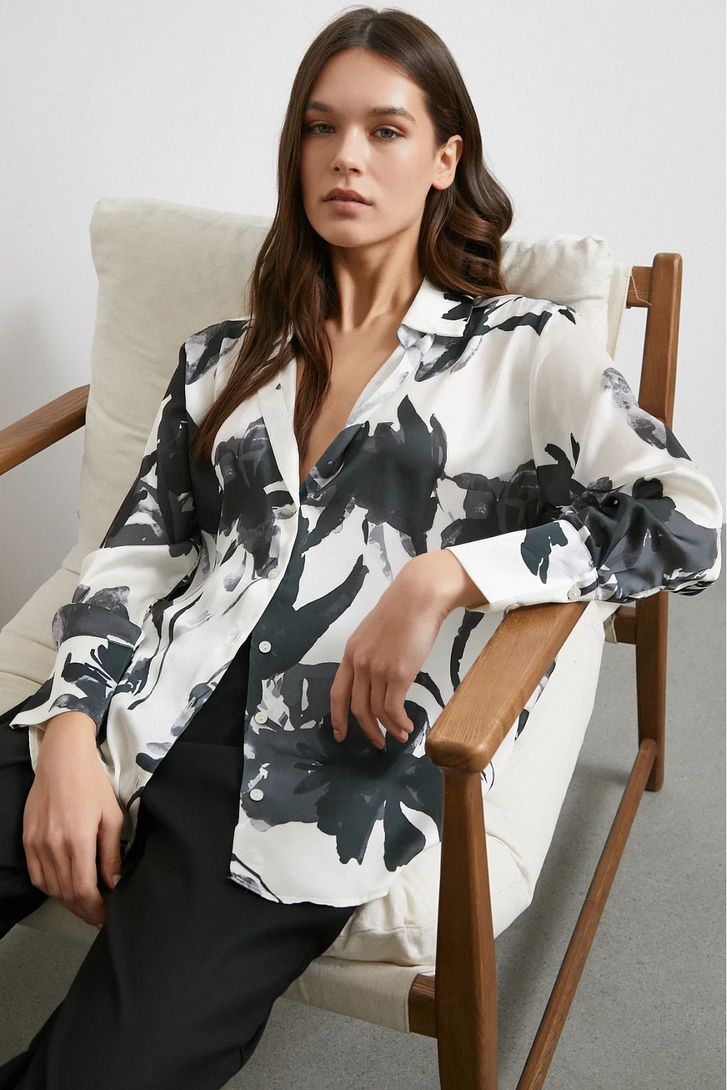 Satin Surface Patterned Black Shirt