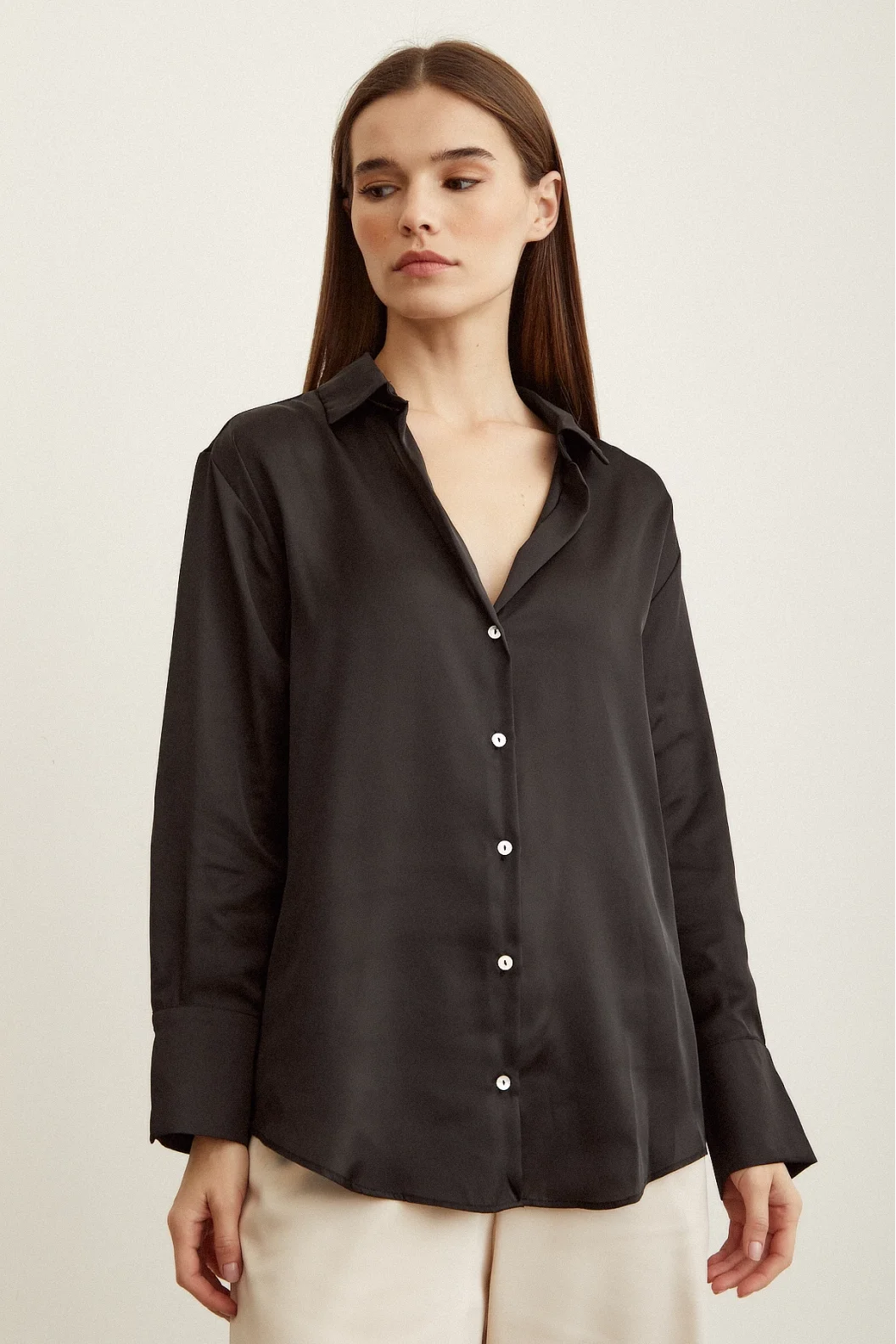 Basic Saten Gömlek Siyah