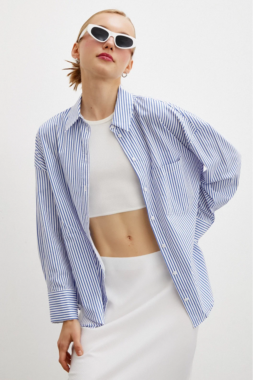 Striped Poplin Shirt Blue