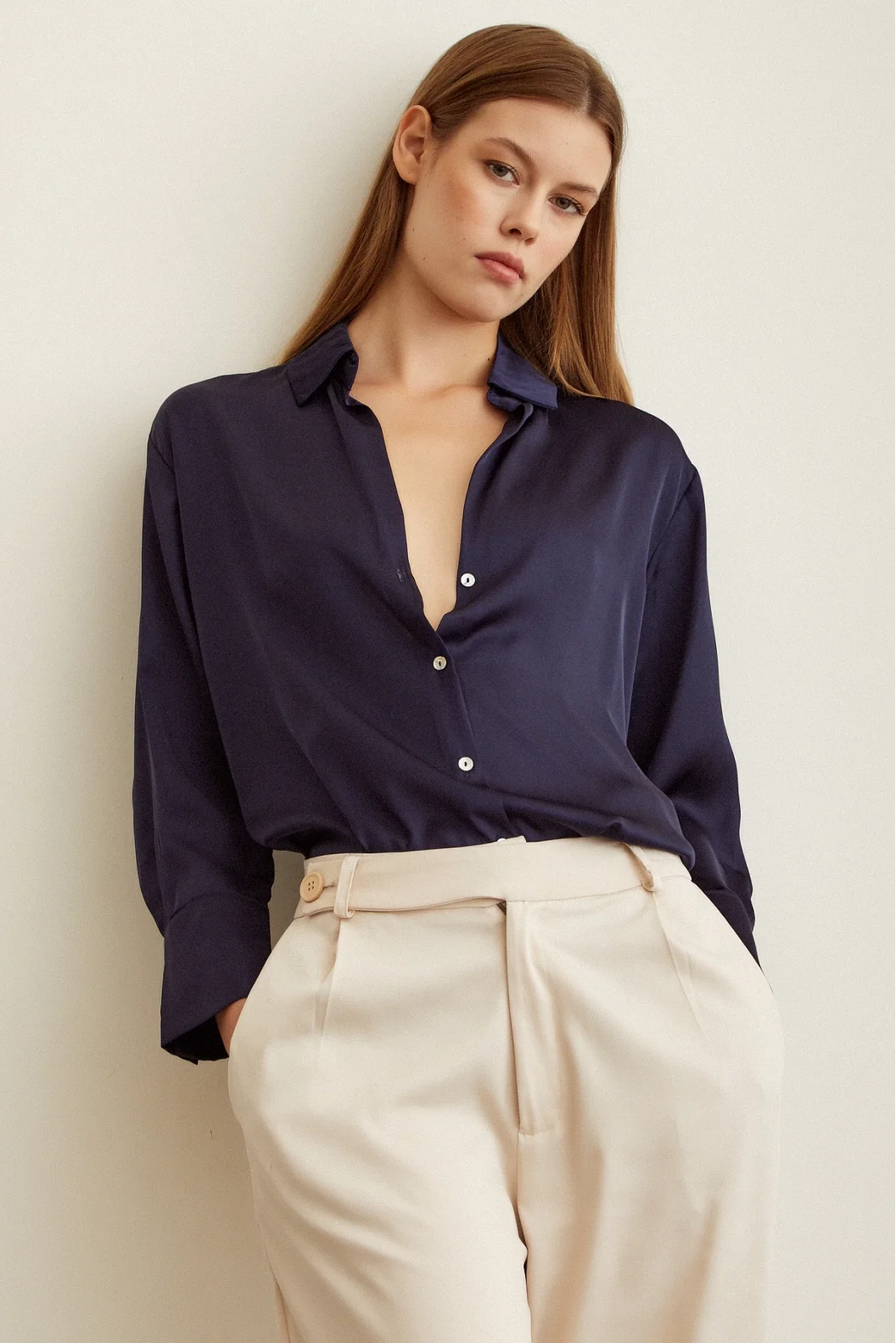 Basic Saten Shirt Navy
