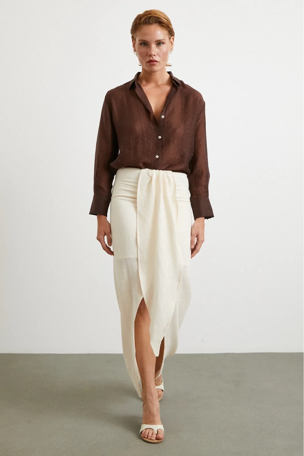 Önü Bağlamalı Etek Krem