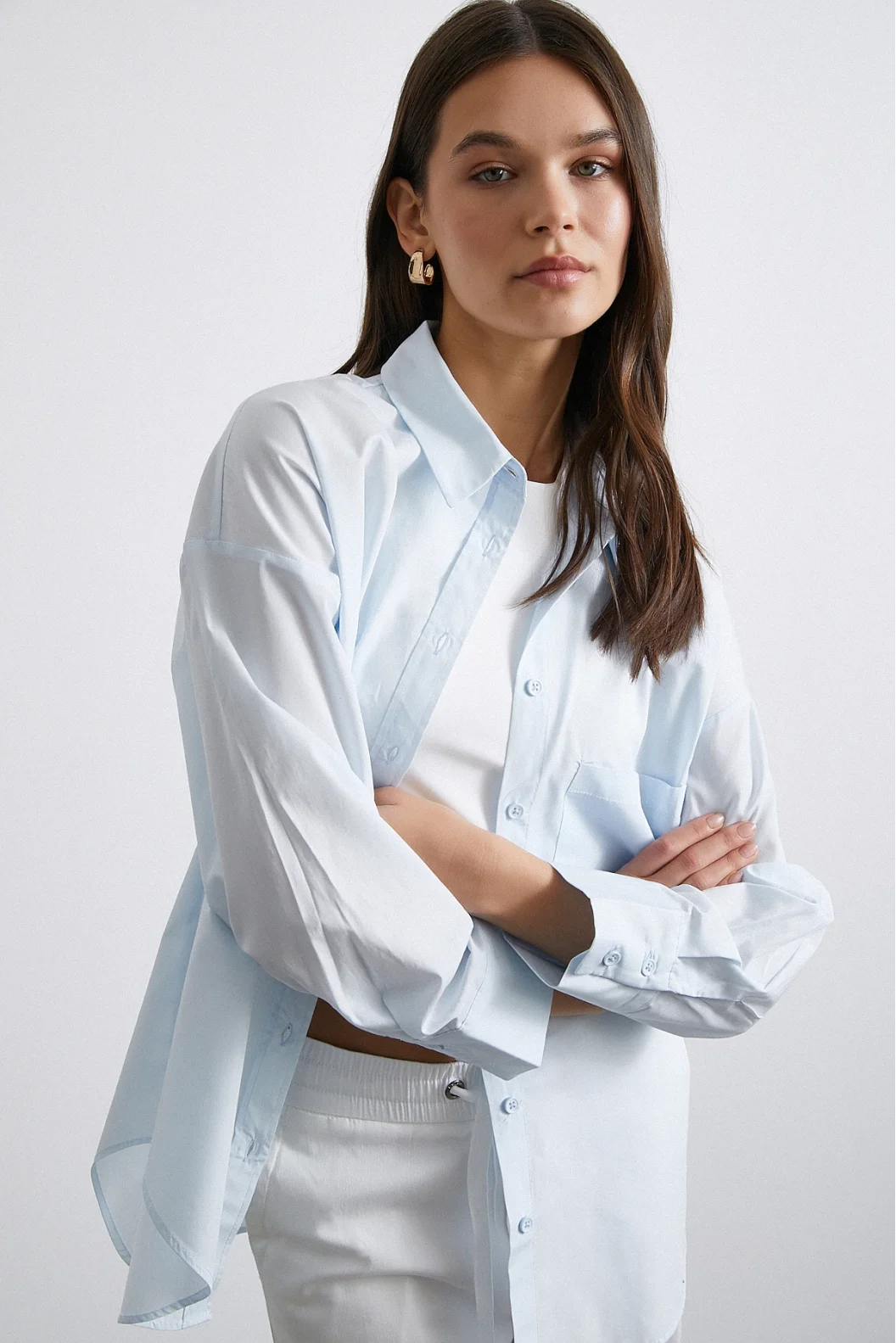 Oversize Baumwollhemd Hellblau
