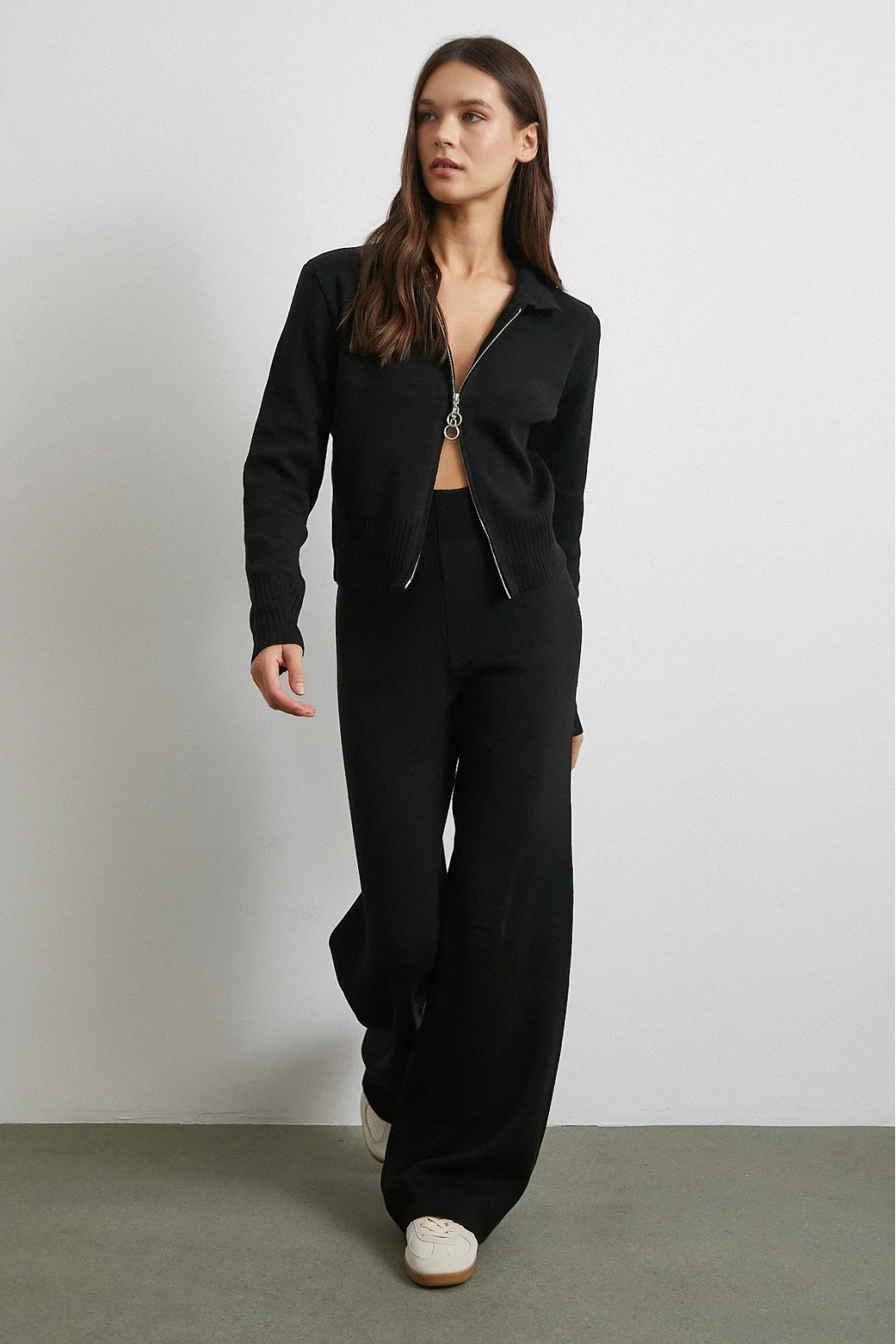 Çift Fermuarlı Hırka Takım Siyah