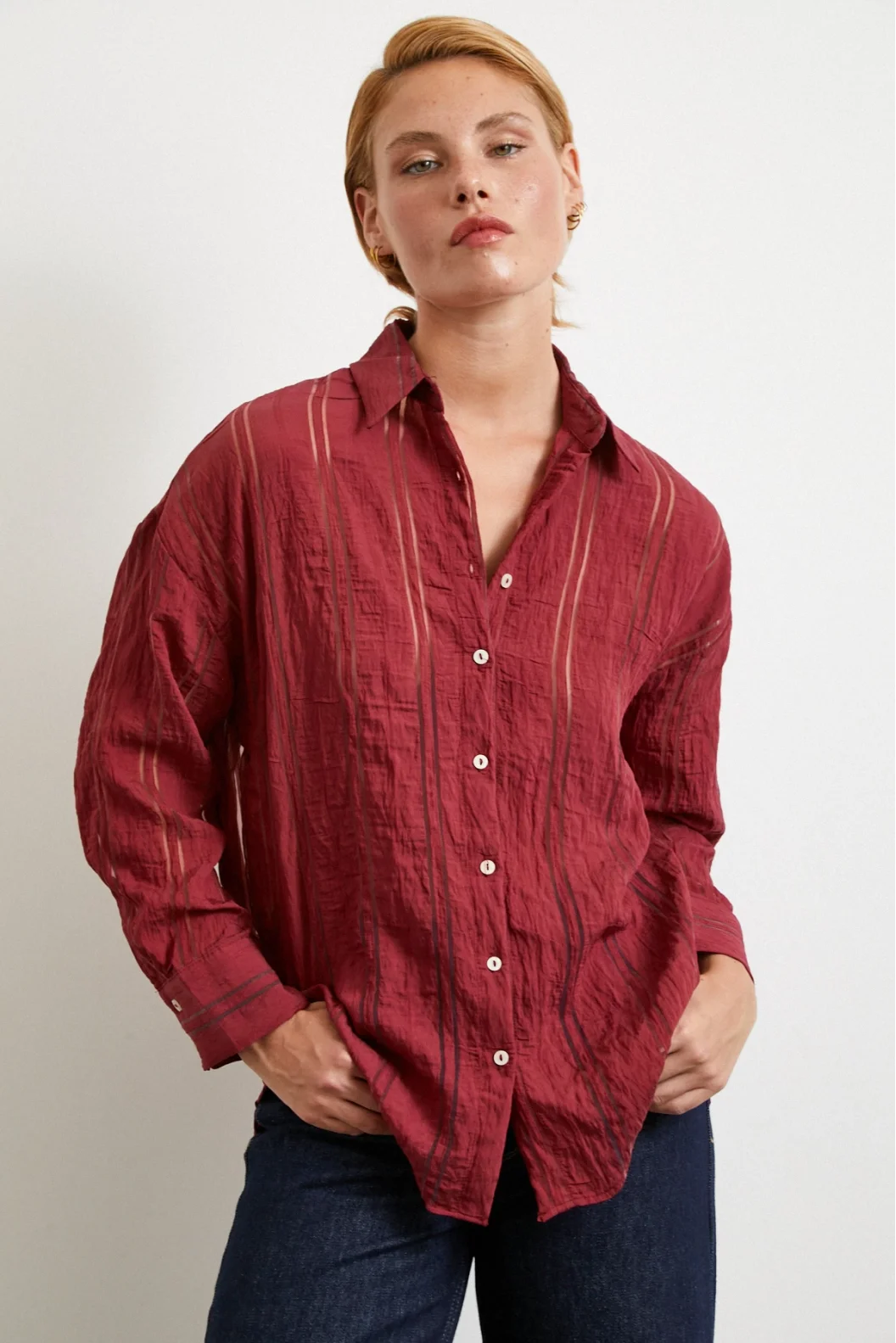 Organza Gestreiftes Hemd Bordeaux