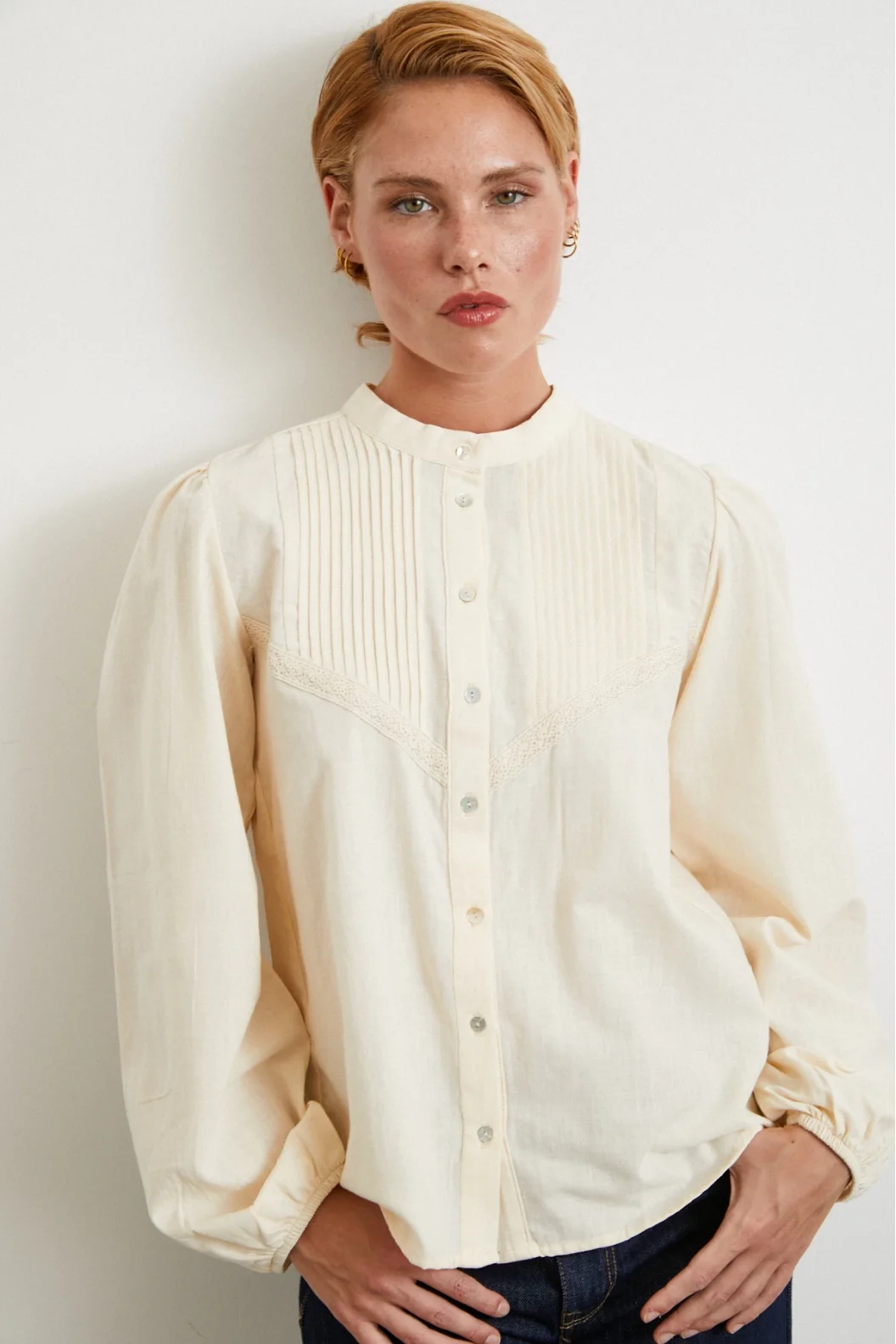Lacey Detailed Lace Shirt Cream