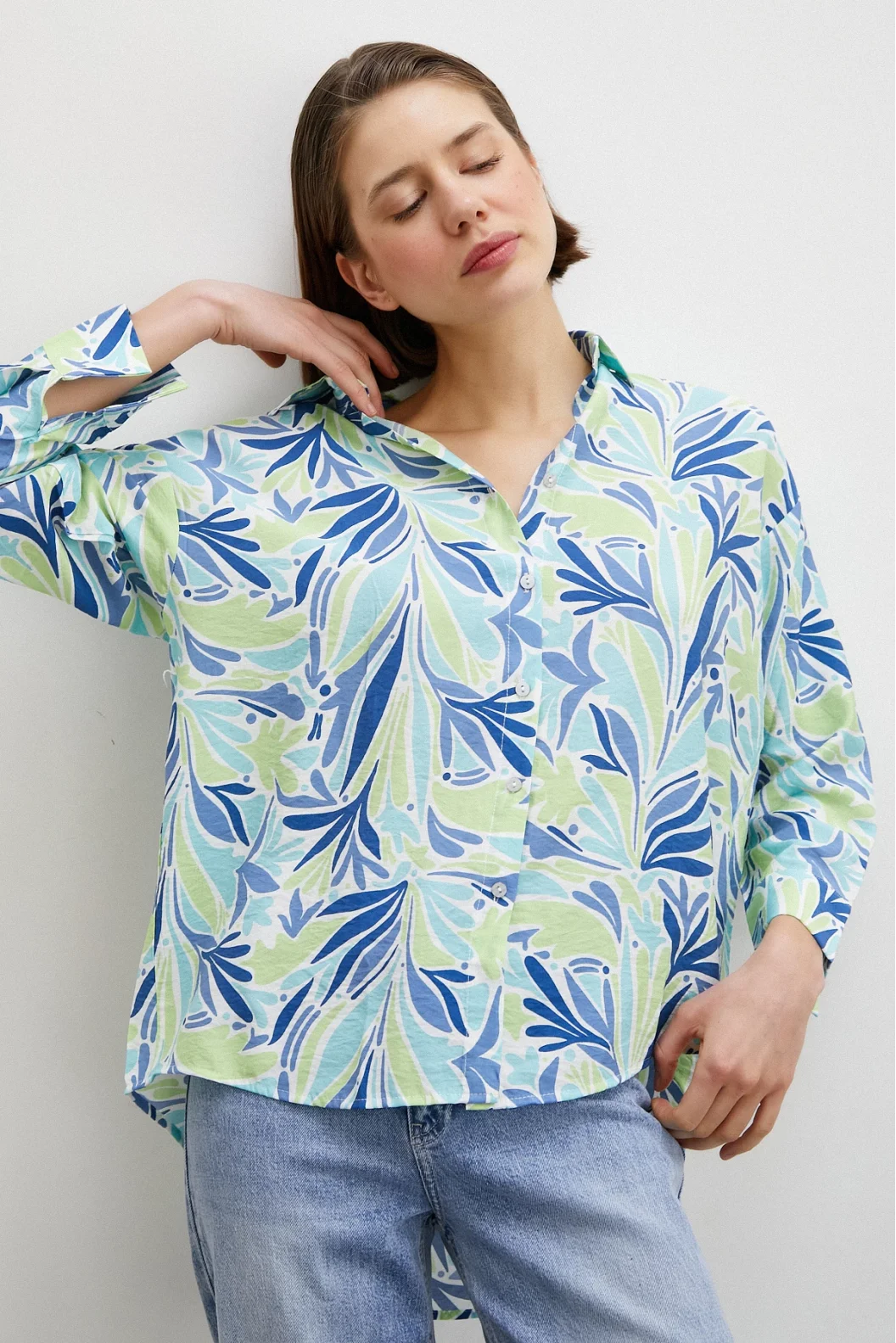 Bedrucktes Modalhemd Blau