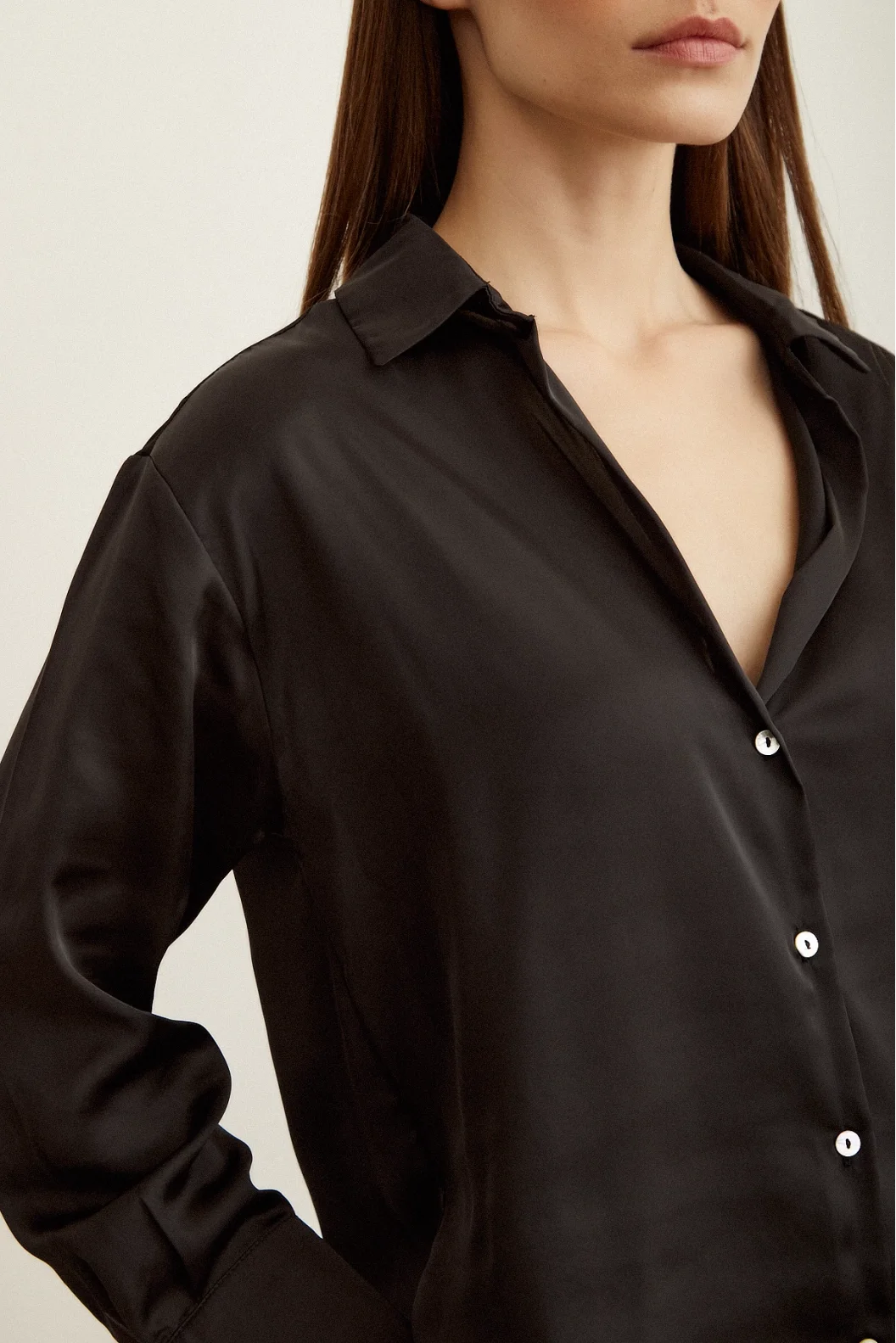 Basic Saten Gömlek Siyah