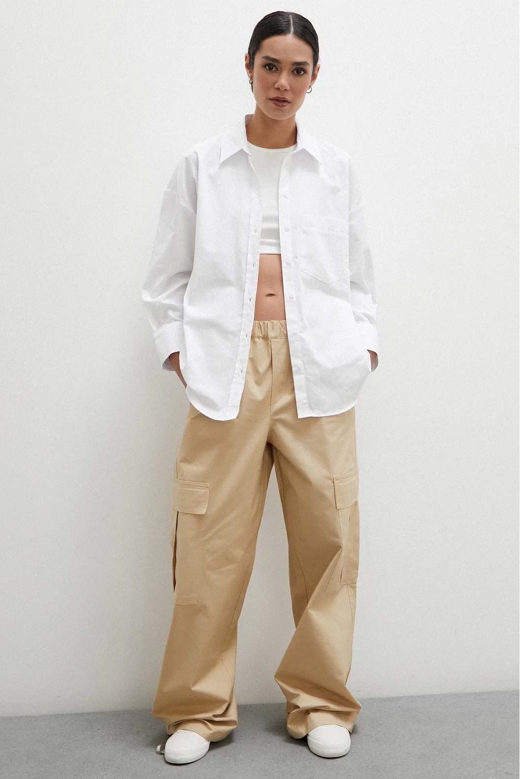 Regular Fit قميص بوبلين أبيض