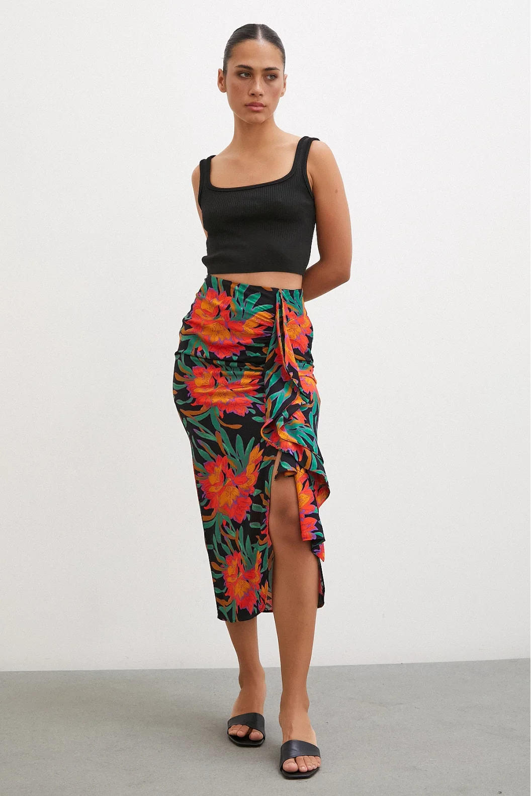 Ruffled Patterned Skirt Green