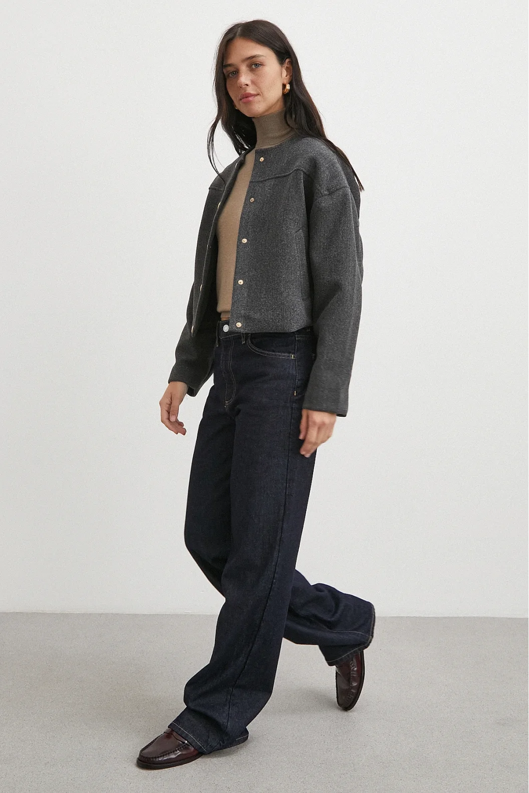 Beli Lastikli Düğmeli Bomber Ceket Antirasit