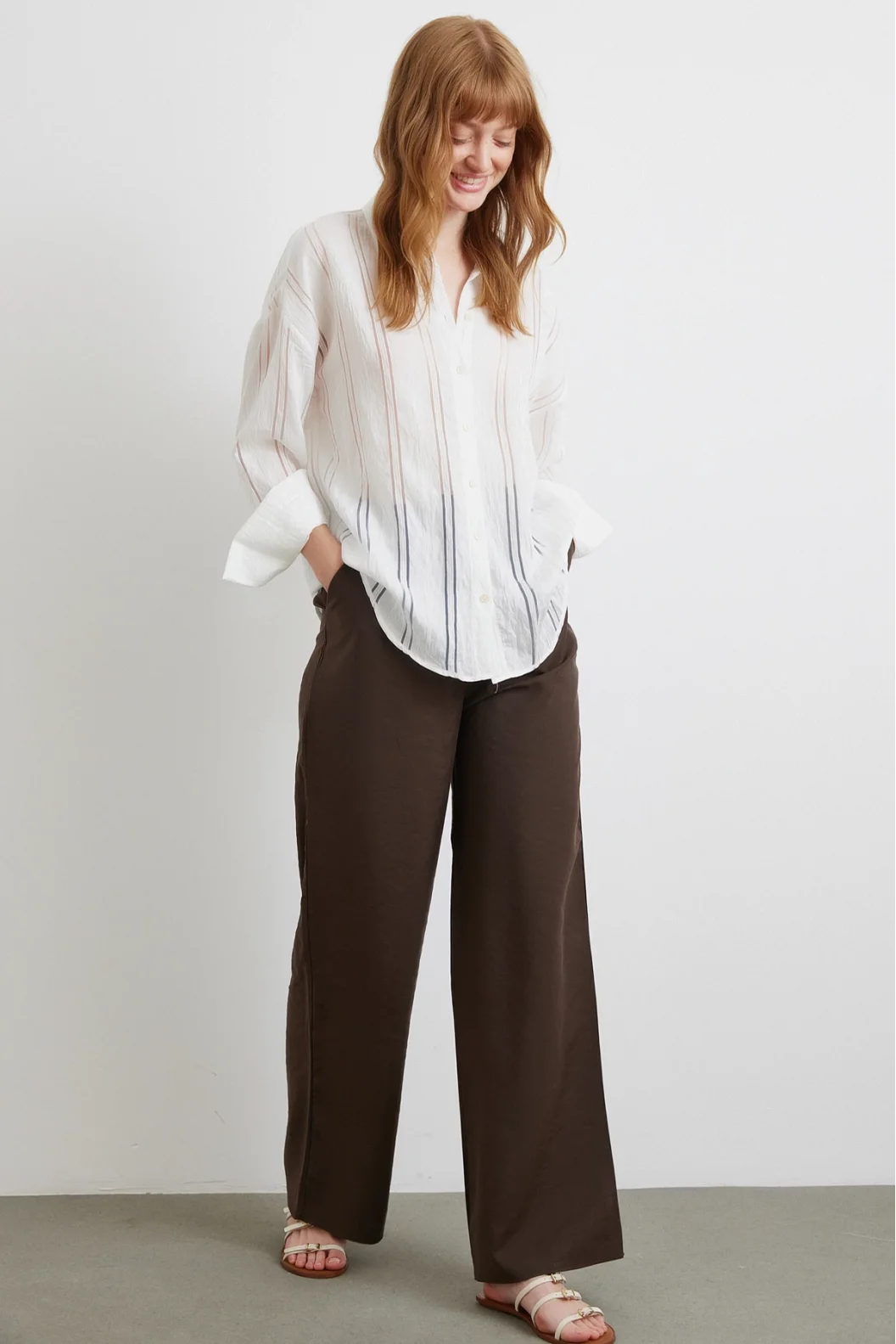 Organza Striped Shirt Ecru