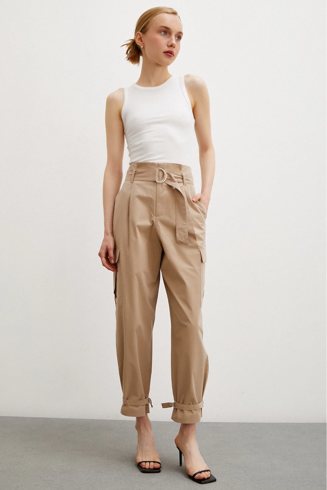 Khaki Cargo Pants with Elastic Waist