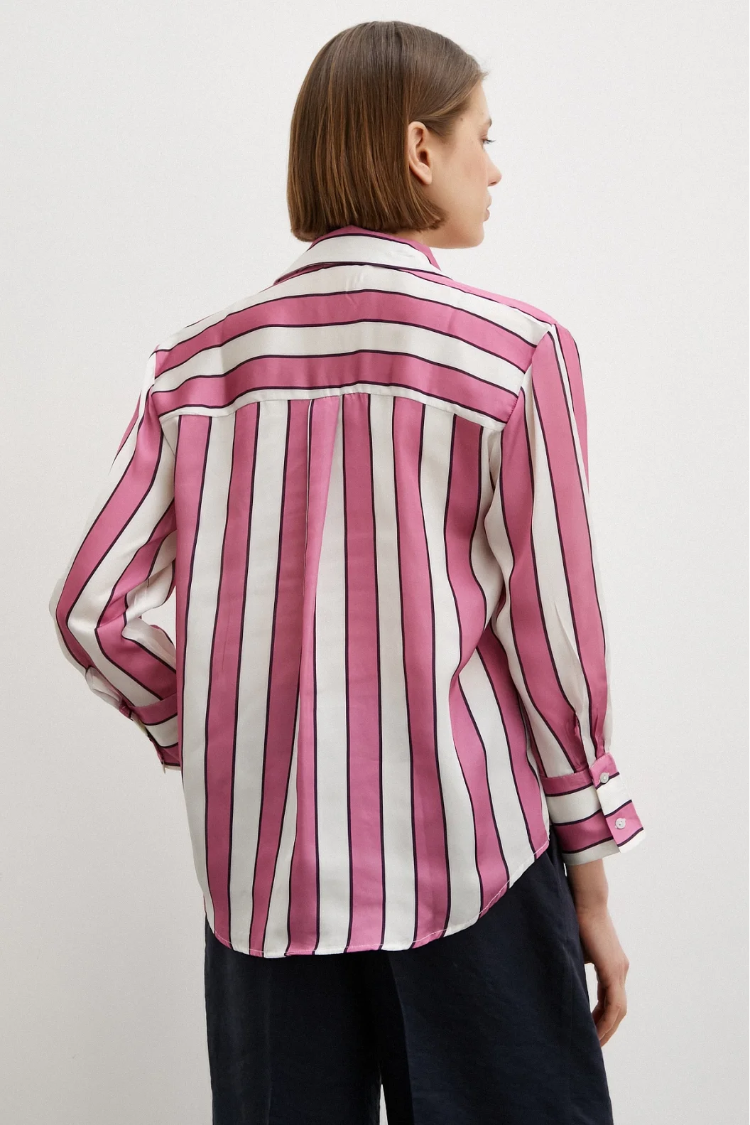 Thick Striped Satin Shirt Pink