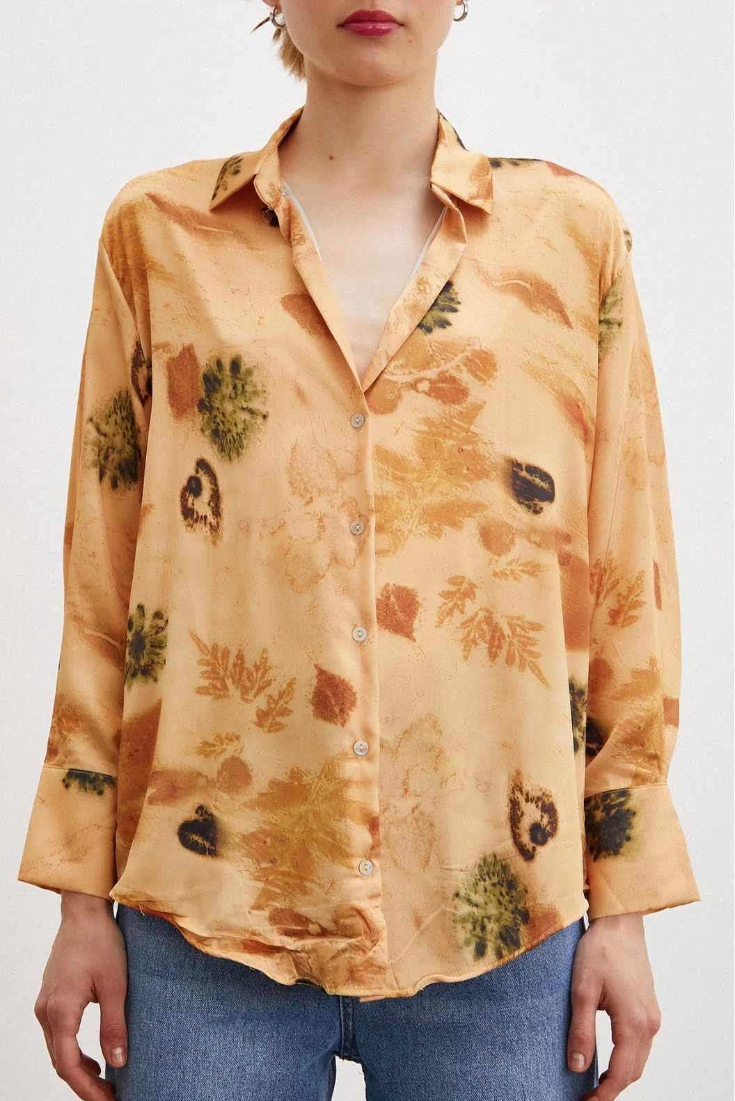 Patterned Satin Shirt Salmon