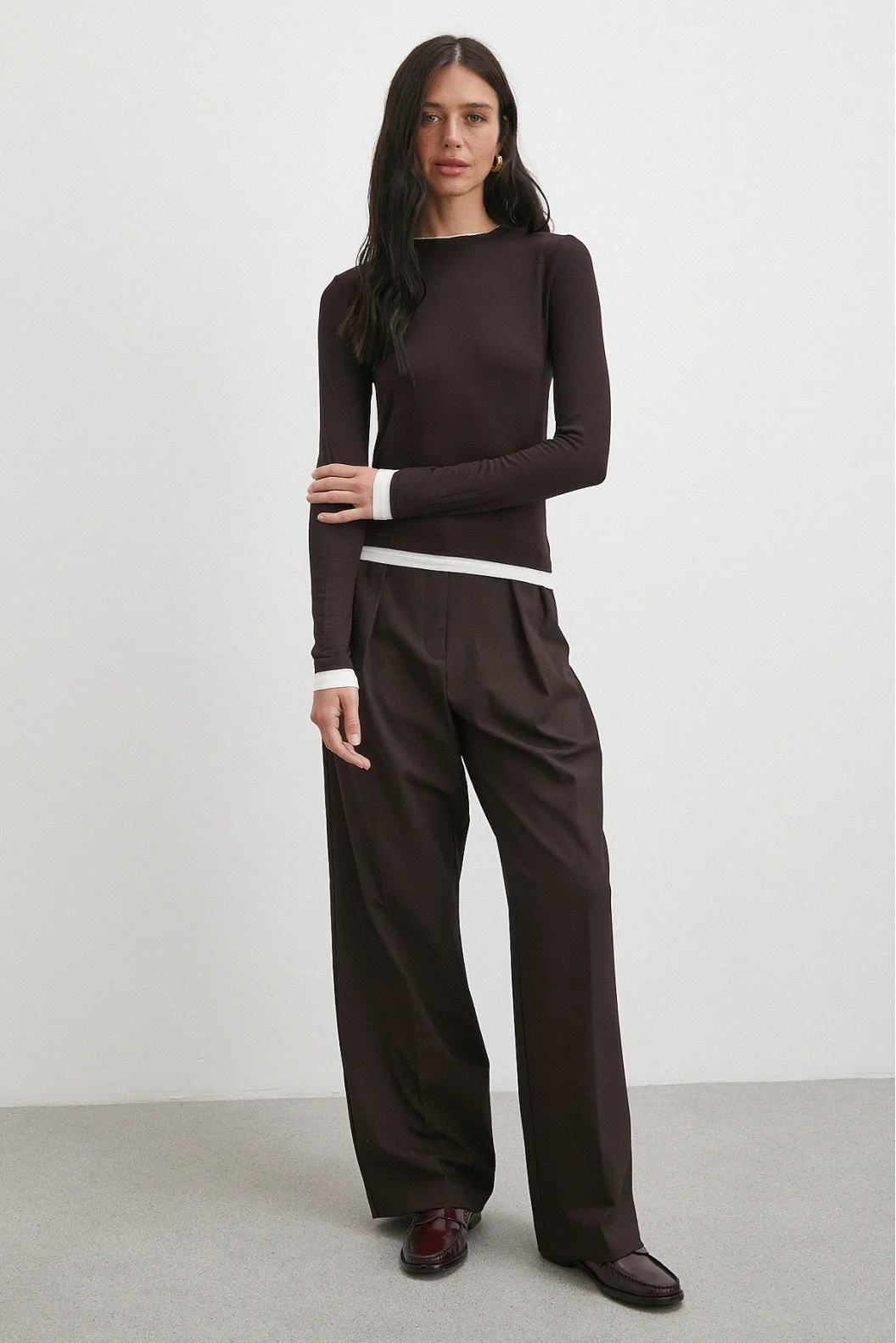 Garnili Bisiklet Yaka Bluz Kahve