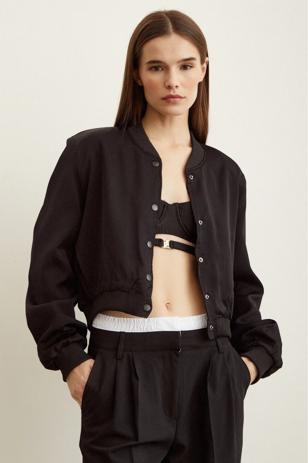 Gefütterte Rippjacke Schwarz