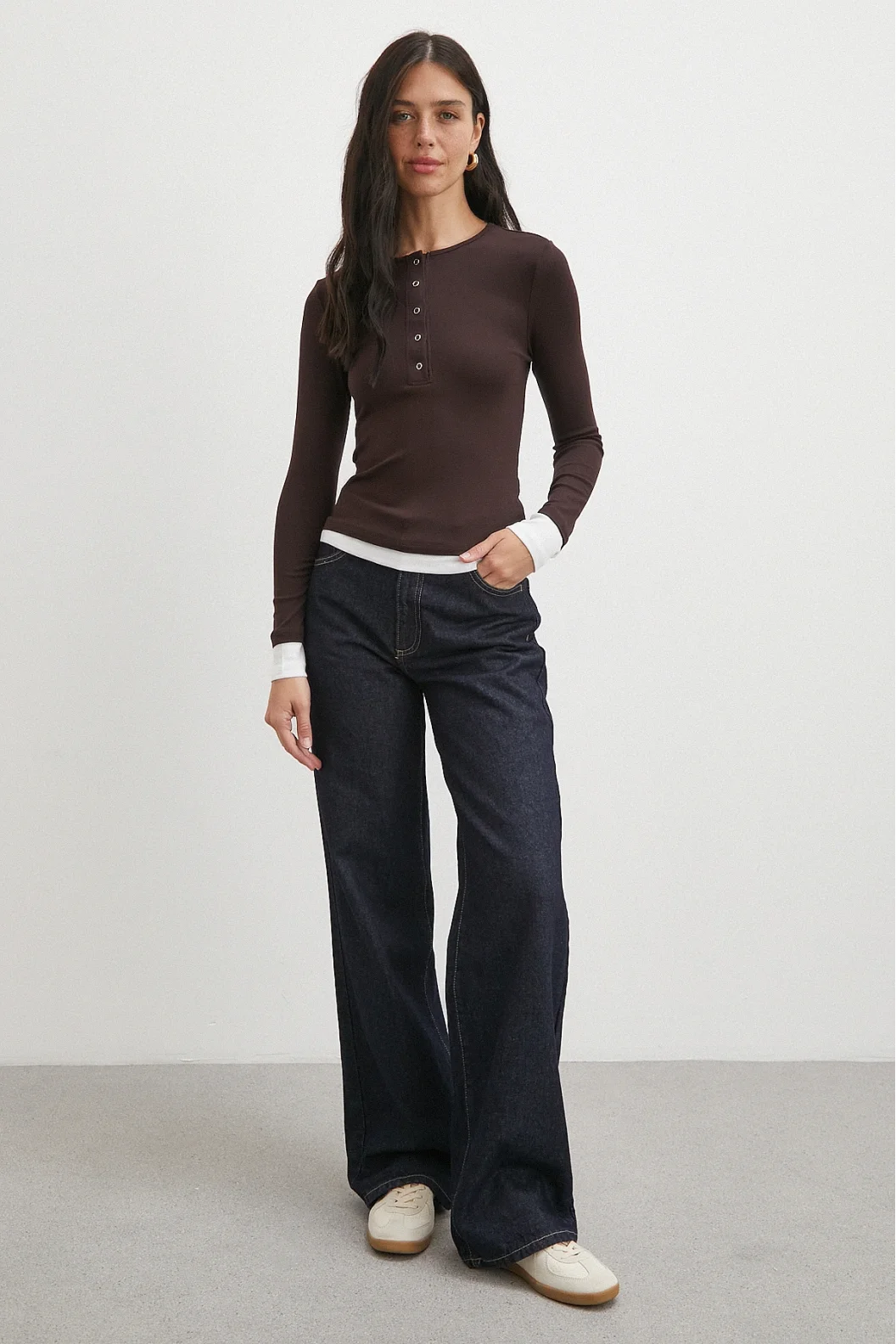 Garnili Çıtçıtlı Bluz Kahve