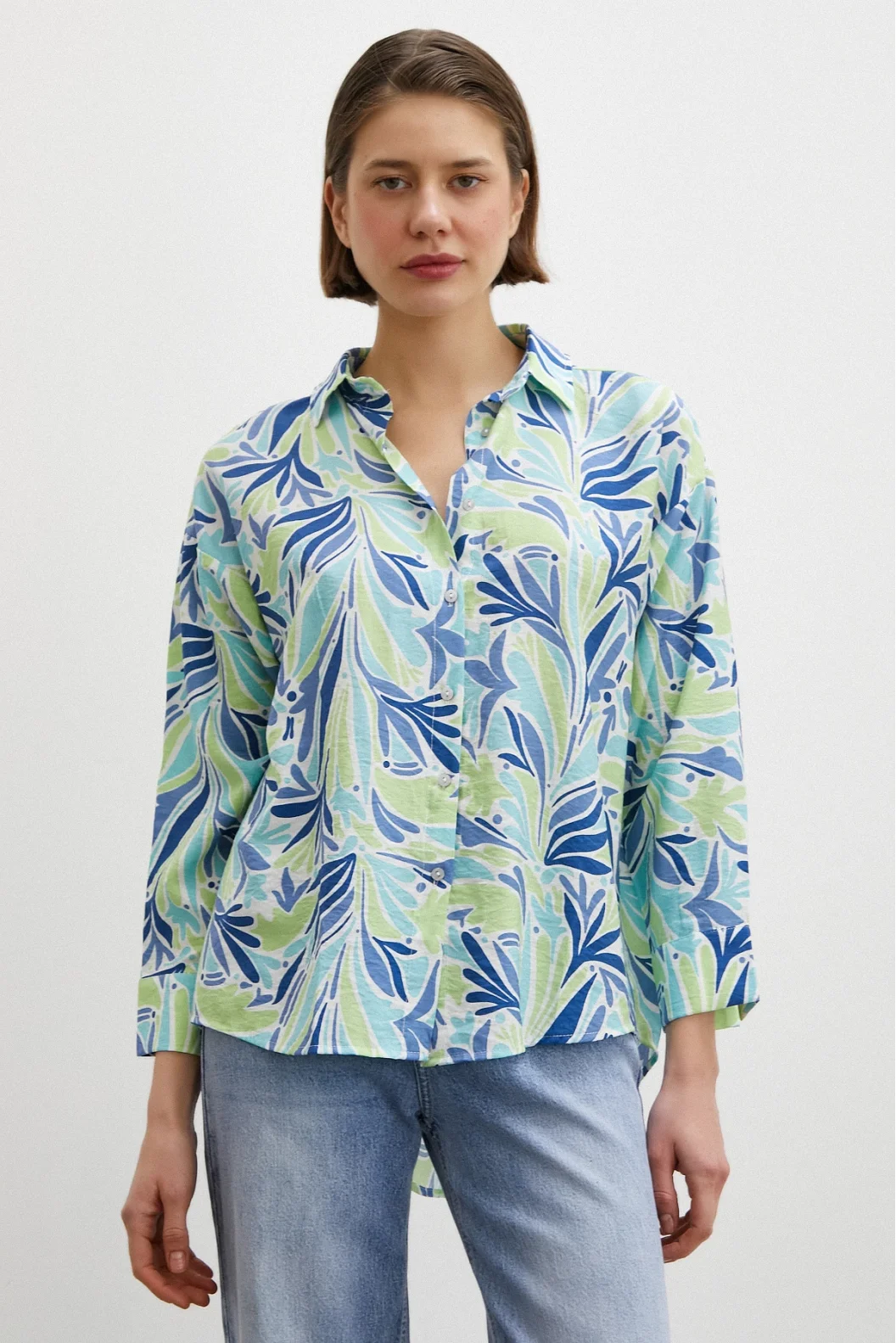 Bedrucktes Modalhemd Blau