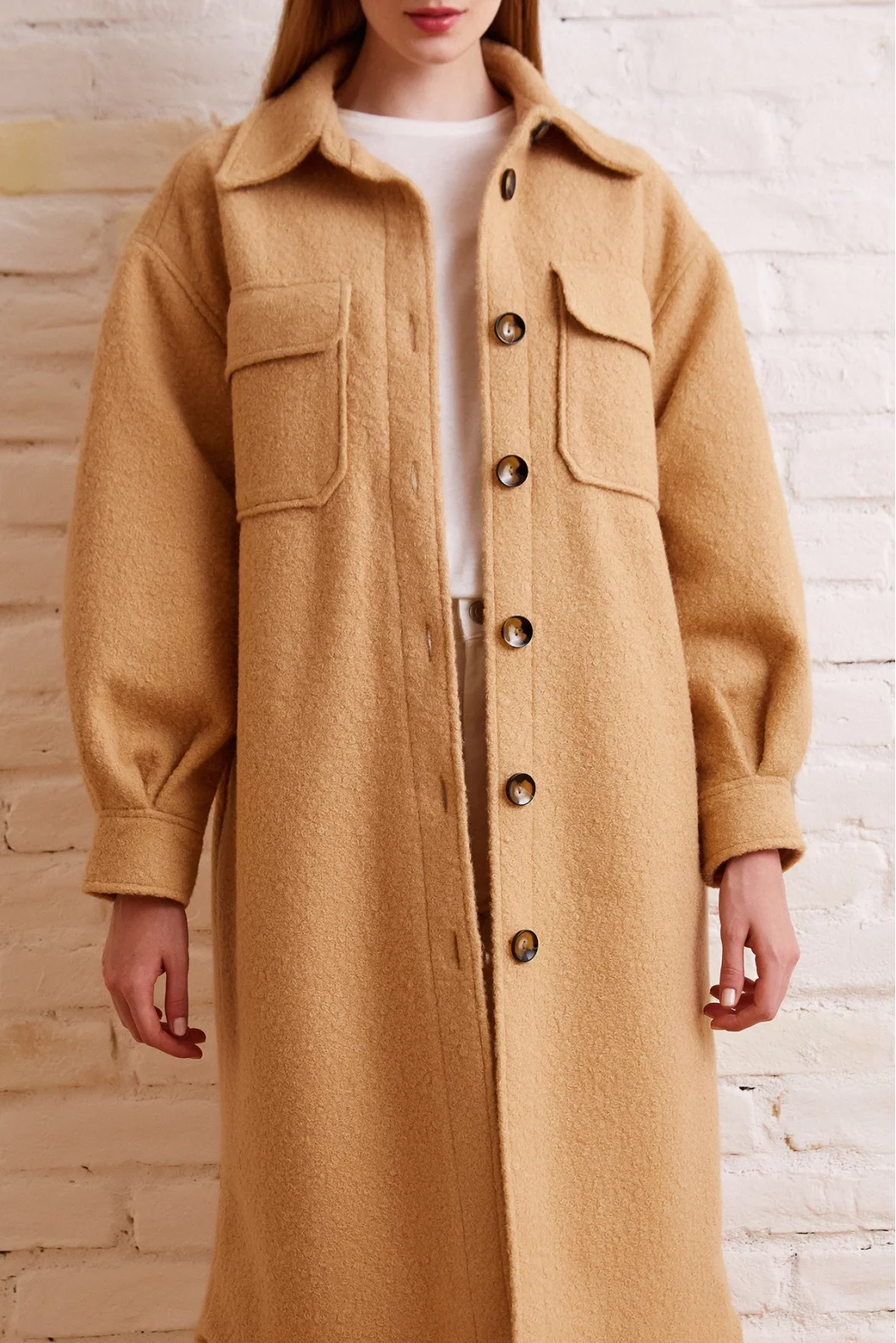 Lange Wickelmantel Beige
