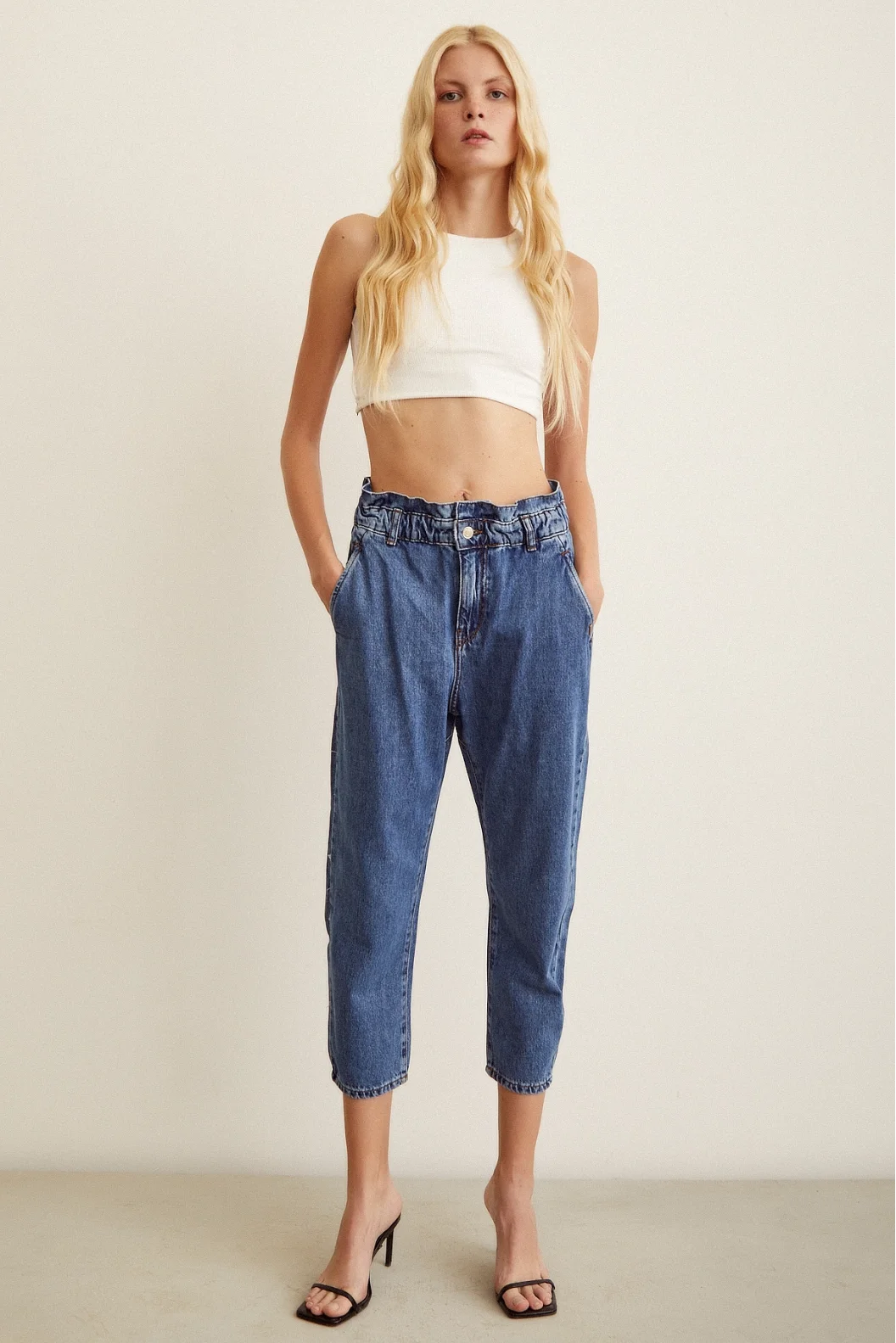 Bel Elastiki Jean Pantolon Mavi