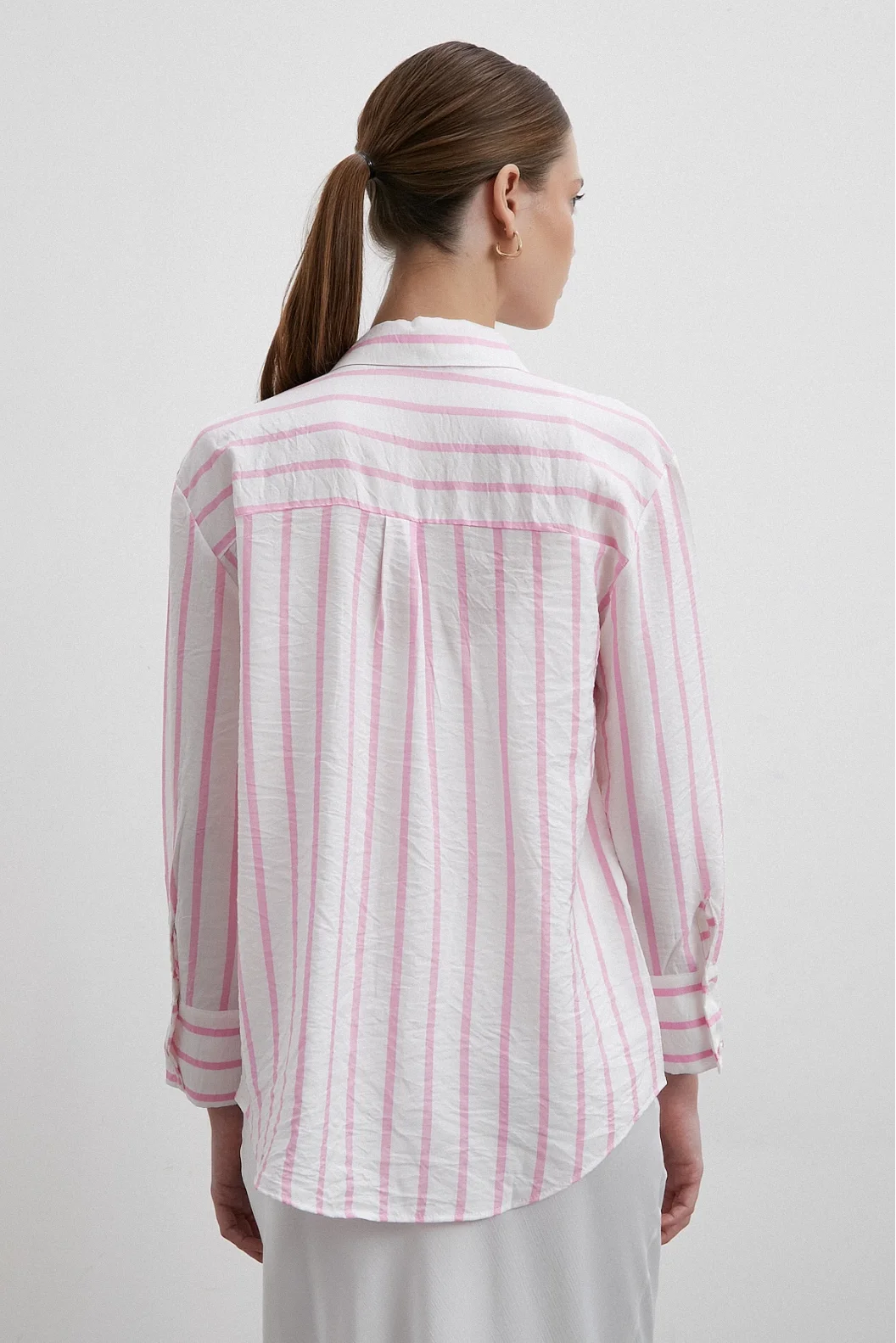 V Neck Striped Modal Shirt Pink