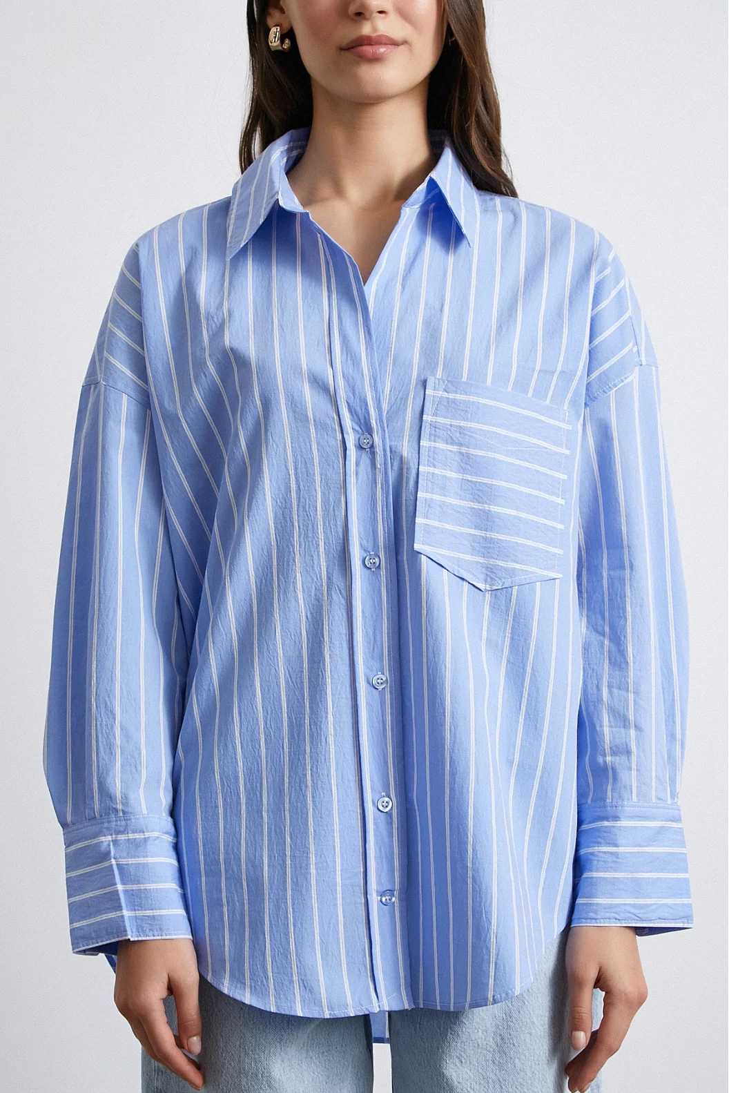 Basic Organic Cotton Striped Shirt Blue