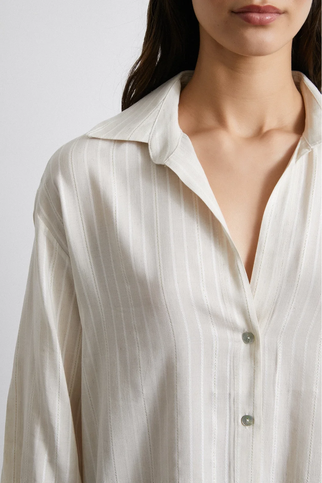 Cotton Glitter Striped Shirt Cream