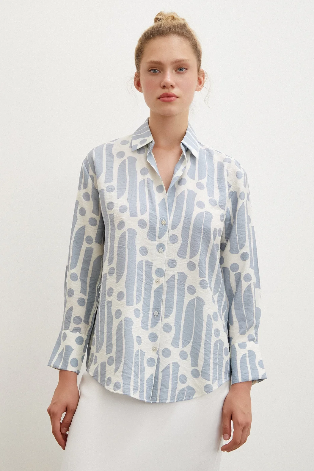 Modern Pattern Modal Shirt Indigo