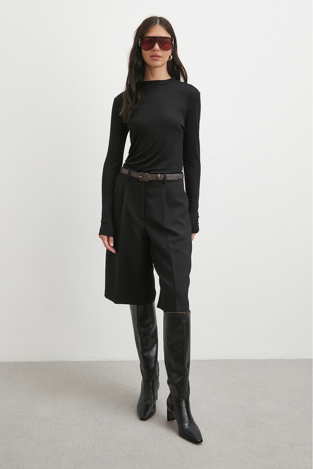 Bisiklet Yaka Uzun  Kol Bluz Siyah