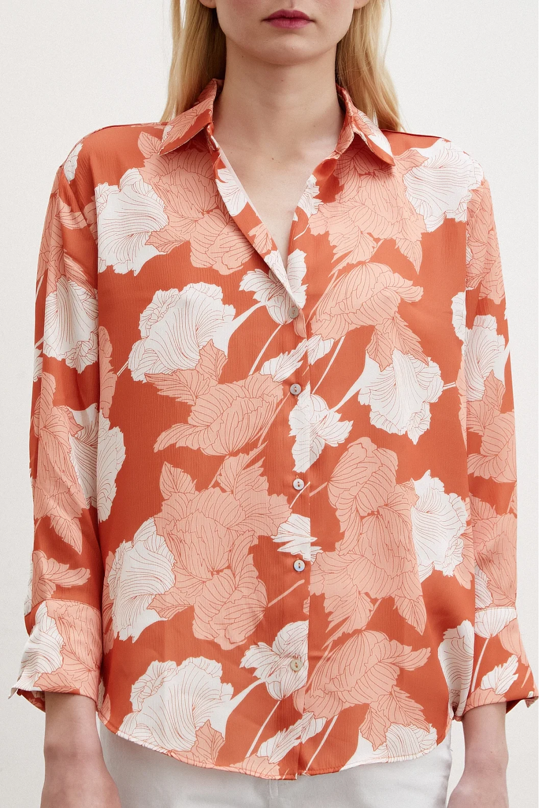 V-Neck Satin Shirt Brick
