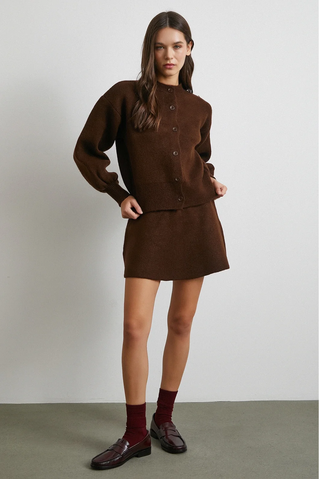 Hırka Etek Triko Takım Kahve