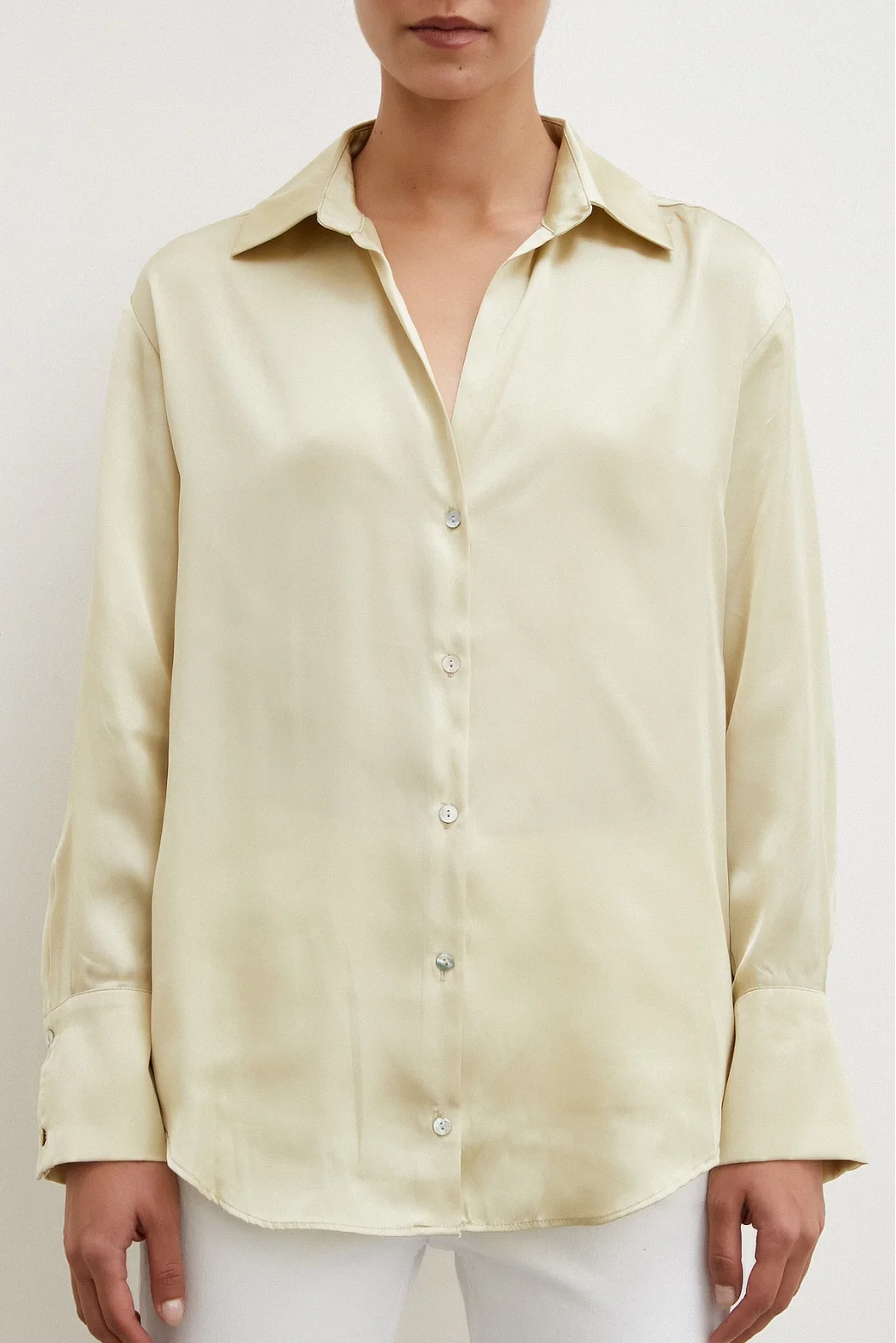 Satin Basic Hemd Beige