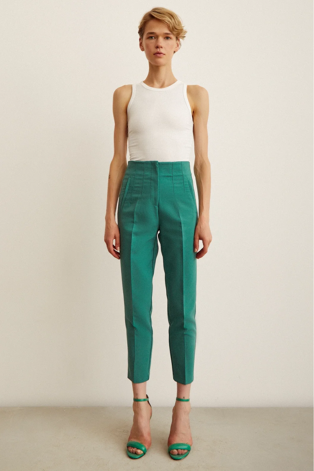 Skinny Stoffhose Grün
