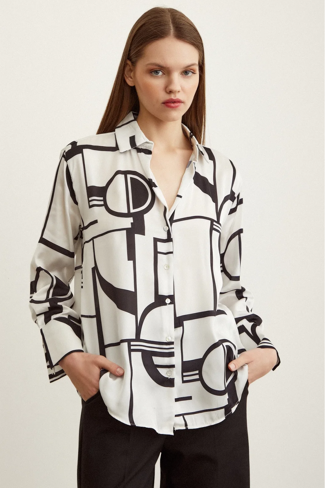 Striped Satin Shirt Bone