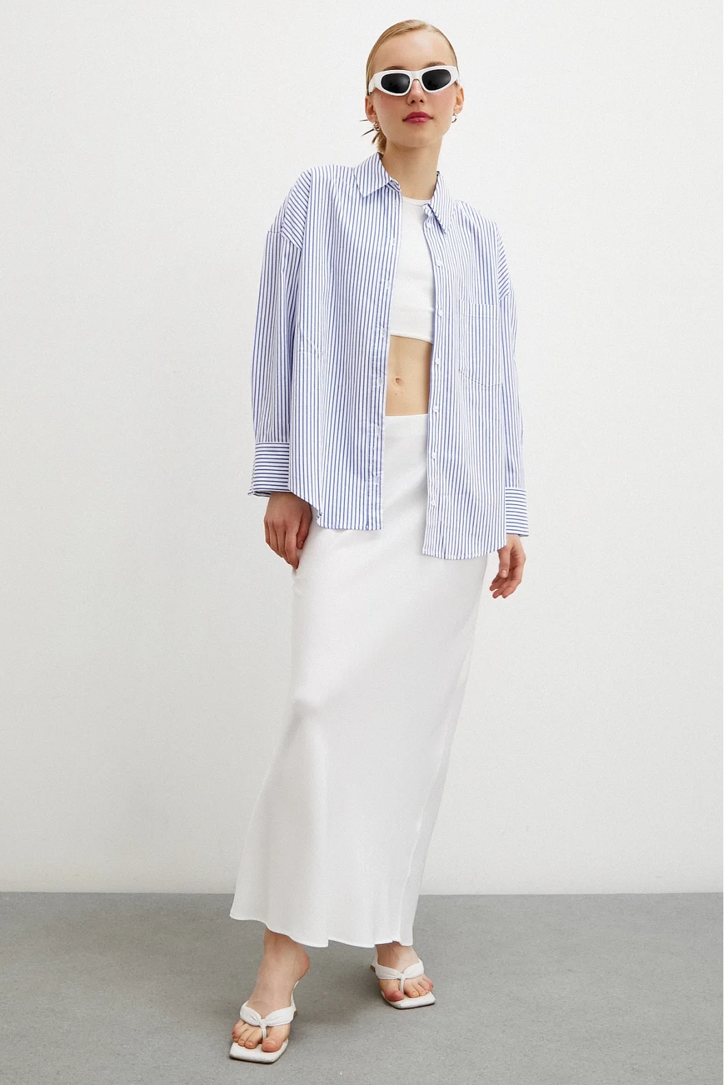 Striped Poplin Shirt Blue