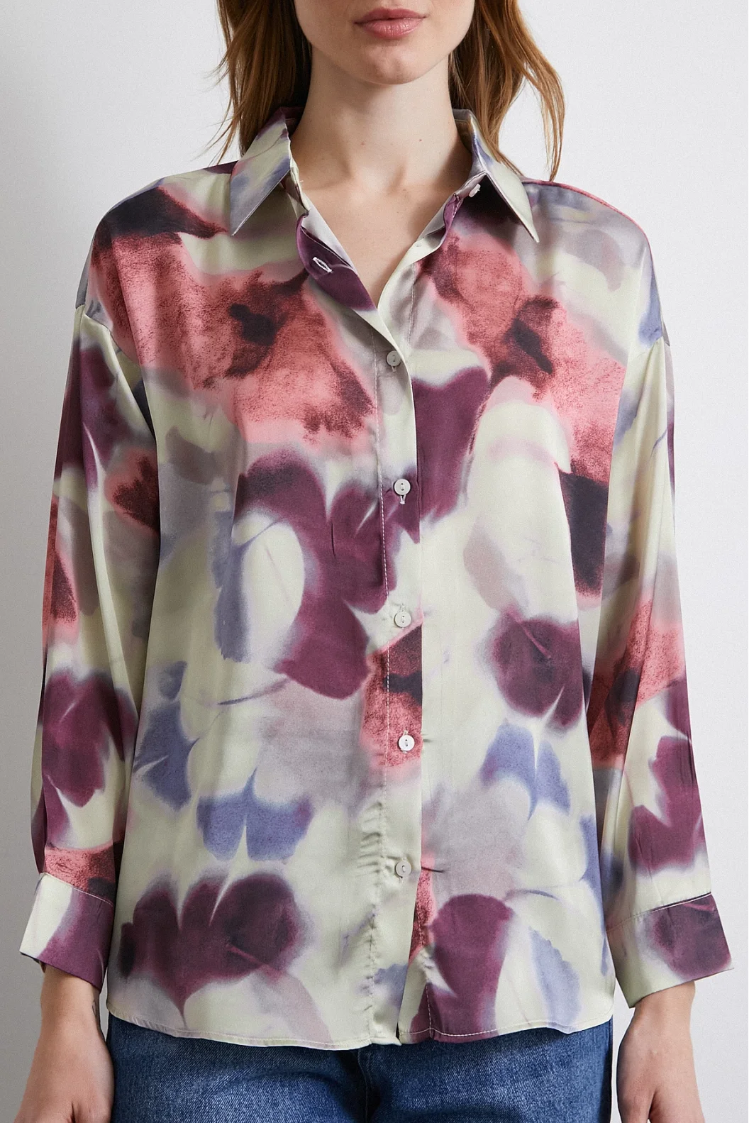 Batik Pattern Satin Shirt Lilac