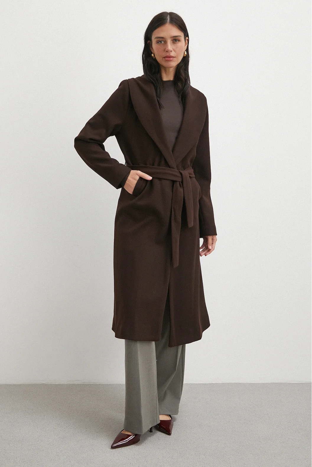 Kuşaklı Kaşe Kaban Kahve